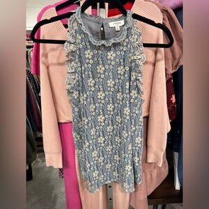 Umgee Blue and White Floral Lace Blouse